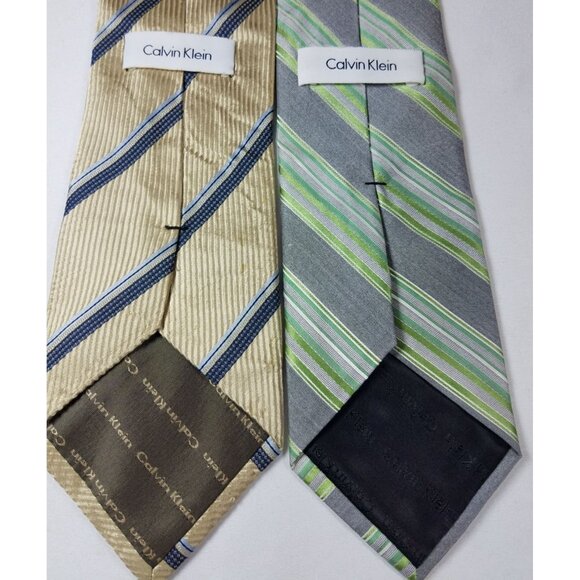 Calvin Klein Mens Neckties Silk gold green lot of 2 ties - Picture 4 of 10